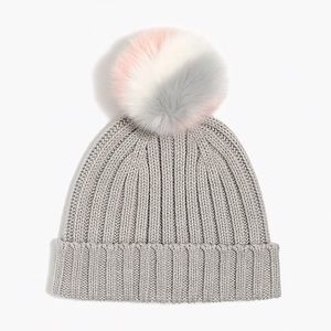 J. Crew factory beanie with pom-pom in grey
